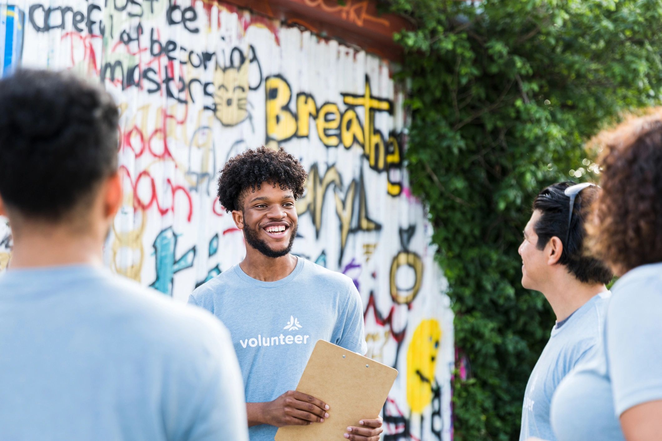 Volunteers working together on a community project