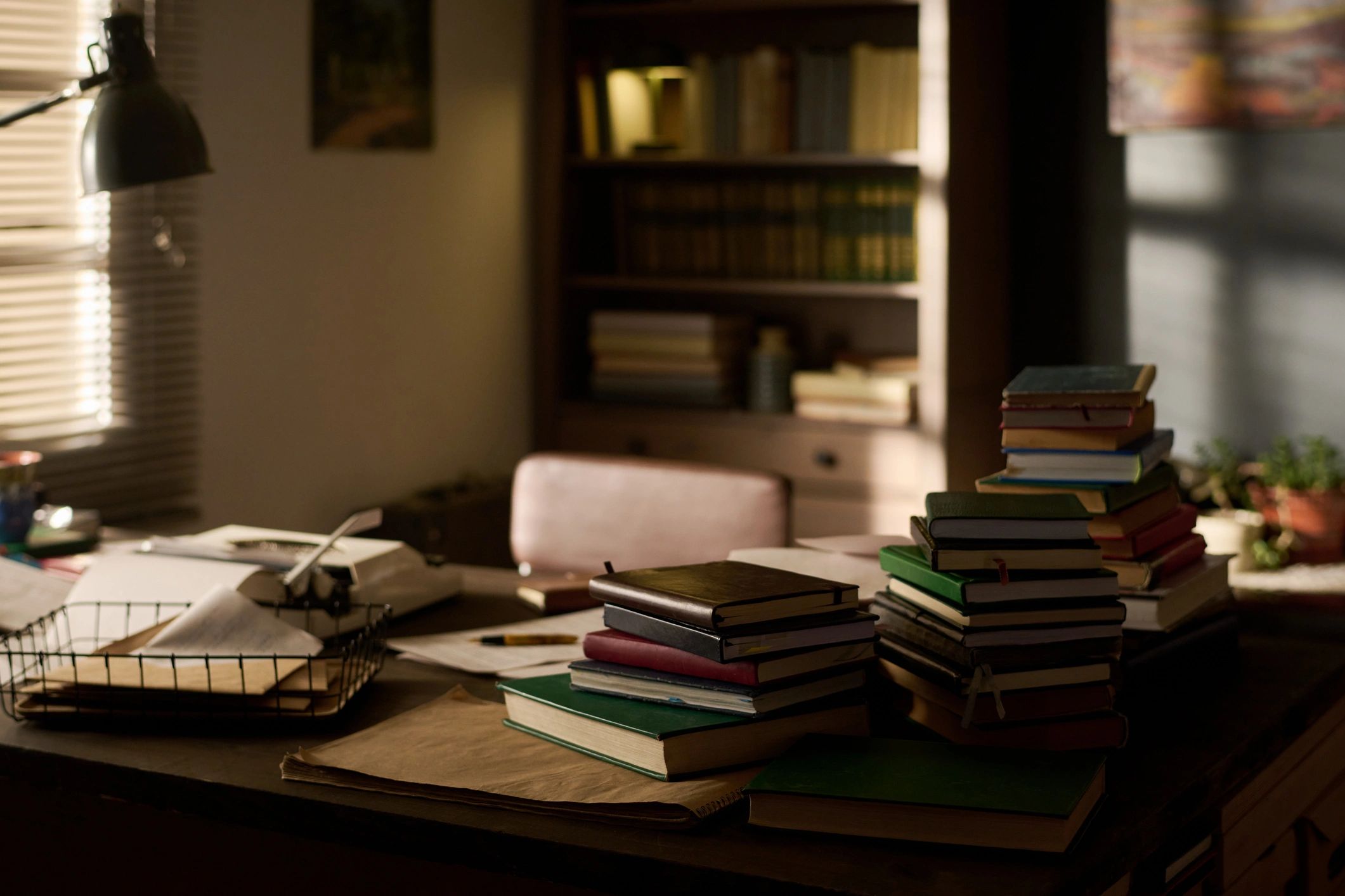 Stack of books on a desk